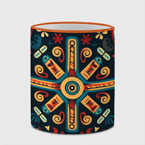Кружка цветная Симметричный орнамент в славянском стиле / 3D-Оранжевый кант – фото 2