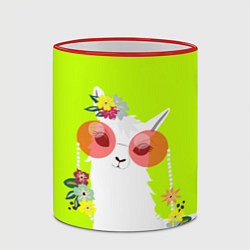 Кружка 3D Лама - альпака в розовых очках, цвет: 3D-красный кант — фото 2