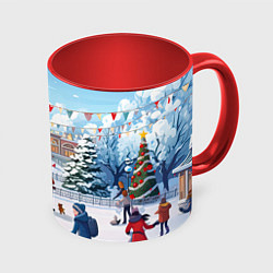 Кружка 3D Каникулы новогодние, цвет: 3D-белый + красный