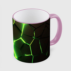 Кружка 3D Зелёные плиты разломы атомные, цвет: 3D-розовый кант