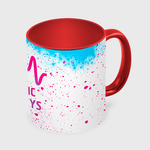 Кружка цветная Arctic Monkeys neon gradient style / 3D-Белый + красный – фото 1