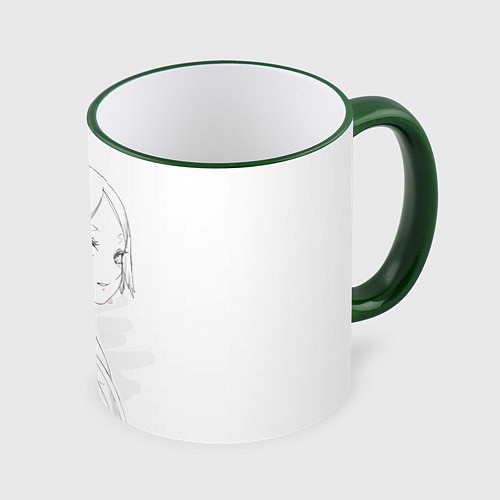 Кружка цветная Фрирен - карандашный набросок / 3D-Зеленый кант – фото 1
