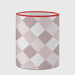 Кружка 3D Геометрический светло коричневый узор квадраты, цвет: 3D-красный кант — фото 2