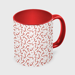 Кружка 3D Caramel cane new years pattern, цвет: 3D-белый + красный
