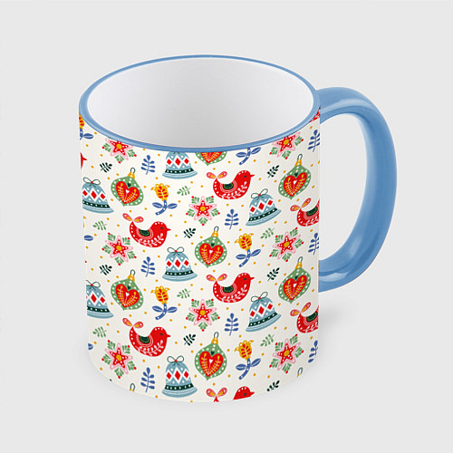 Кружка цветная Рождественские узоры / 3D-Небесно-голубой кант – фото 1