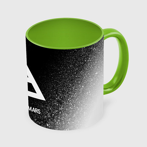 Кружка цветная Thirty Seconds to Mars glitch на темном фоне / 3D-Белый + светло-зеленый – фото 1