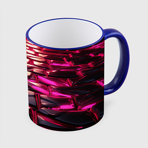 Кружка цветная Неоновые фиолетовые и розовые камни / 3D-Синий кант – фото 1
