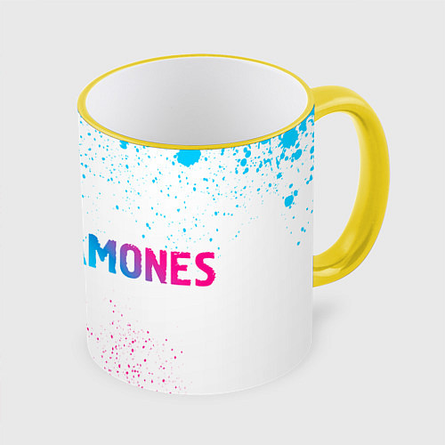 Кружка цветная Ramones neon gradient style по-горизонтали / 3D-Желтый кант – фото 1