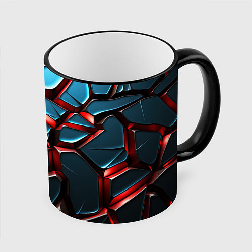 Кружка цветная Синие плиты с красными стеклами / 3D-Черный кант – фото 1