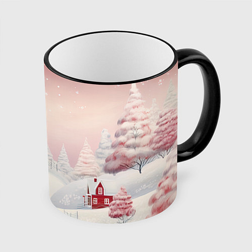 Кружка цветная Снежное сияние ночи / 3D-Черный кант – фото 1