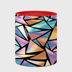 Кружка 3D Радужные треугольники - кристаллы голографические, цвет: 3D-белый + красный — фото 2
