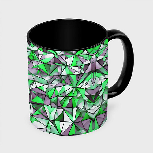 Кружка цветная Маленькие зелёные треугольники / 3D-Белый + черный – фото 1
