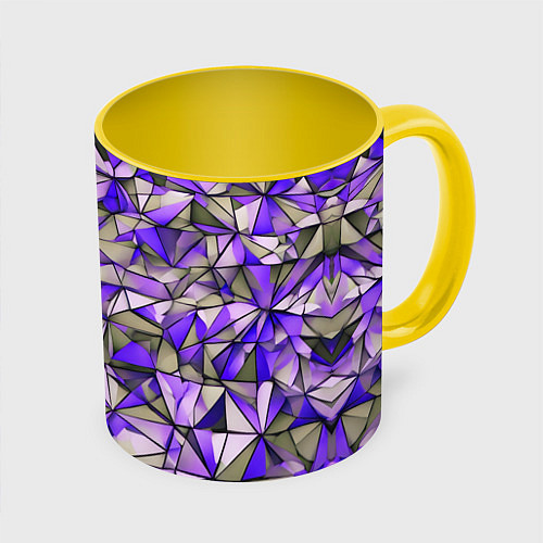 Кружка цветная Маленькие фиолетовые треугольники / 3D-Белый + желтый – фото 1