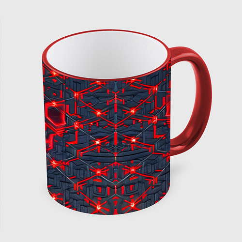 Кружка цветная Красная неоновая сеть / 3D-Красный кант – фото 1