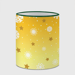 Кружка 3D Снежинки и звезды на желтом, цвет: 3D-зеленый кант — фото 2