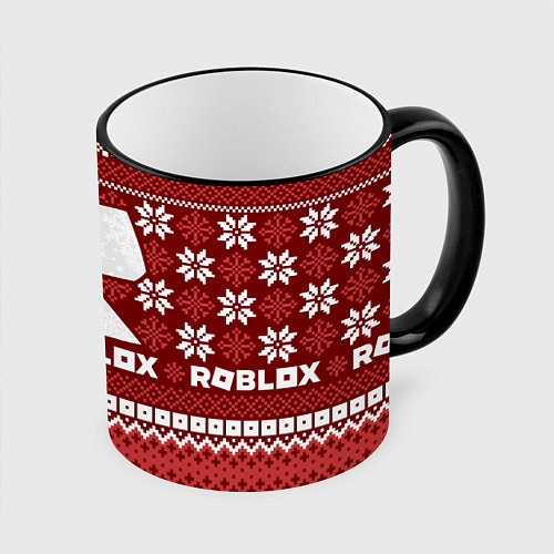 Кружка цветная Roblox christmas sweater / 3D-Черный кант – фото 1