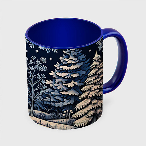 Кружка цветная Ледяные узоры нового года / 3D-Белый + синий – фото 1