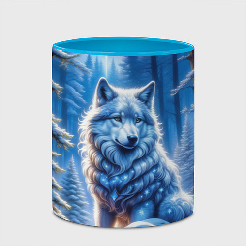Кружка цветная Волк в зимнем ночном лесу / 3D-Белый + небесно-голубой – фото 2