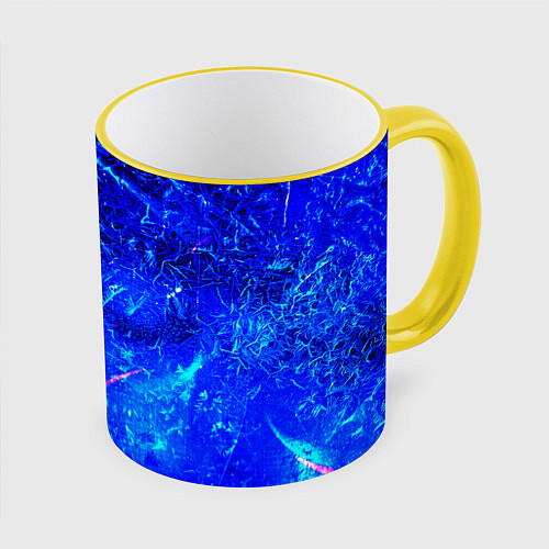 Кружка цветная Синий лёд и снежинки / 3D-Желтый кант – фото 1