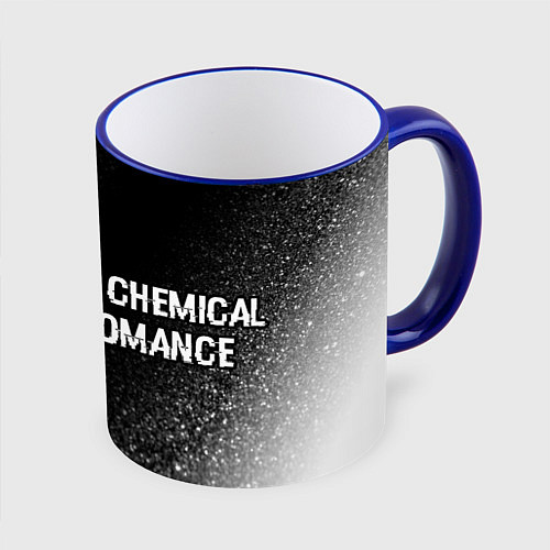 Кружка цветная My Chemical Romance glitch на темном фоне по-гориз / 3D-Синий кант – фото 1