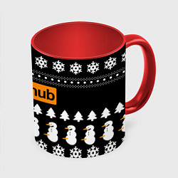 Кружка цветная Порнхаб - новогодний паттерн