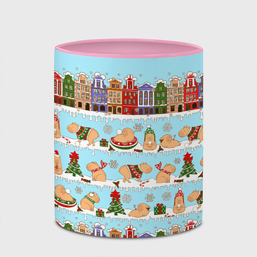 Кружка цветная Капибара с семьей на прогулке / 3D-Белый + розовый – фото 2