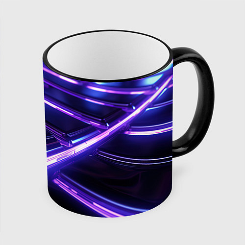 Кружка цветная Фиолетовые неоновые плиты / 3D-Черный кант – фото 1