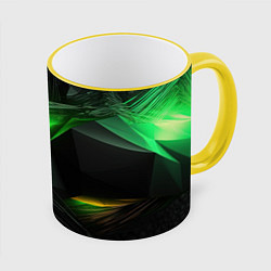Кружка 3D Симметрия зеленых линий, цвет: 3D-желтый кант