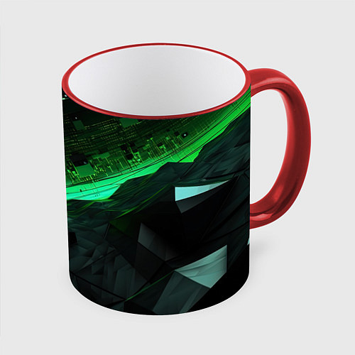 Кружка цветная Визуальные иллюзии в геометрии / 3D-Красный кант – фото 1