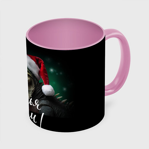 Кружка цветная Новогодний маленький дракон / 3D-Белый + розовый – фото 1