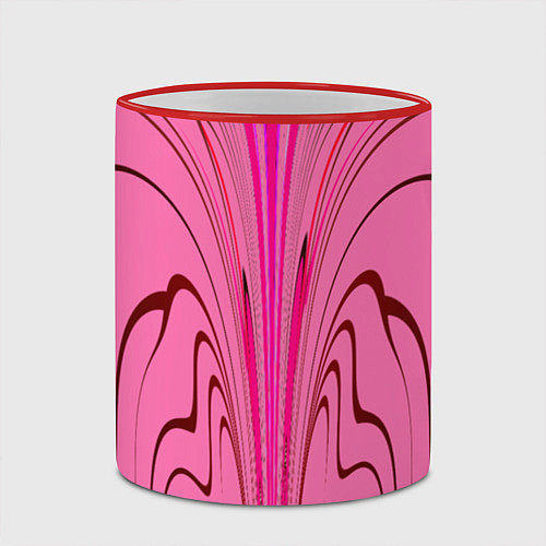 Кружка цветная Плавные линии на розовом фоне / 3D-Красный кант – фото 2