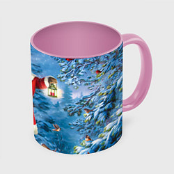 Кружка цветная Дед Мороз в лесу с животными