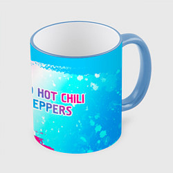 Кружка 3D Red Hot Chili Peppers neon gradient style по-гориз, цвет: 3D-небесно-голубой кант