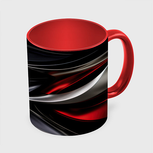 Кружка цветная Black red abstract / 3D-Белый + красный – фото 1