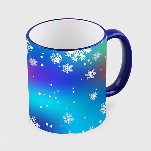 Кружка цветная Снегопад на Новый год / 3D-Синий кант – фото 1