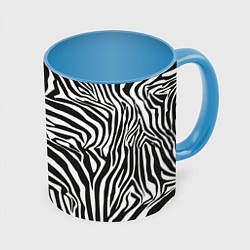 Кружка 3D Шкура зебры черно - белая графика, цвет: 3D-белый + небесно-голубой