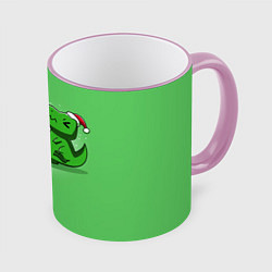 Кружка цветная Новогодняя проблема тираннозавра рекса