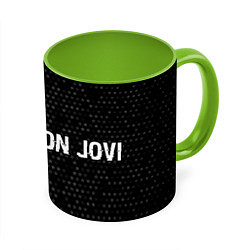 Кружка 3D Bon Jovi glitch на темном фоне по-горизонтали, цвет: 3D-белый + светло-зеленый