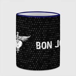 Кружка 3D Bon Jovi glitch на темном фоне по-горизонтали, цвет: 3D-синий кант — фото 2
