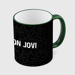 Кружка 3D Bon Jovi glitch на темном фоне по-горизонтали, цвет: 3D-зеленый кант