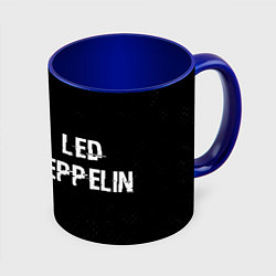 Кружка 3D Led Zeppelin glitch на темном фоне по-горизонтали, цвет: 3D-белый + синий