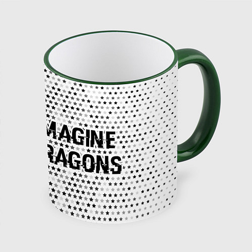 Кружка цветная Imagine Dragons glitch на светлом фоне по-горизонт / 3D-Зеленый кант – фото 1