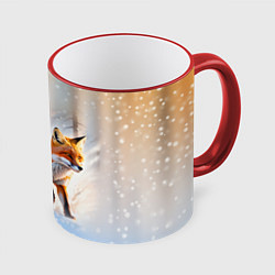 Кружка 3D Лиса на зимней охоте, цвет: 3D-красный кант