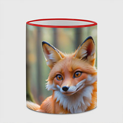 Кружка 3D Портрет лисы в осеннем лесу, цвет: 3D-красный кант — фото 2