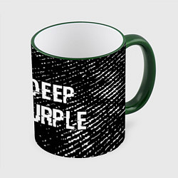 Кружка 3D Deep Purple glitch на темном фоне по-горизонтали, цвет: 3D-зеленый кант