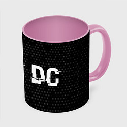 Кружка 3D AC DC glitch на темном фоне по-горизонтали, цвет: 3D-белый + розовый