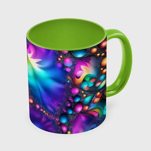Кружка цветная Розово синий фрактал / 3D-Белый + светло-зеленый – фото 1