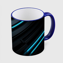 Кружка 3D Черный и синий фон с абстракцией, цвет: 3D-синий кант