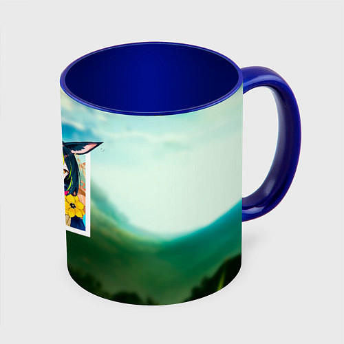 Кружка цветная Тигнари на фоне природы / 3D-Белый + синий – фото 1