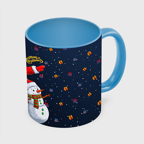 Кружка цветная Санта Клаус и снеговик / 3D-Белый + небесно-голубой – фото 1